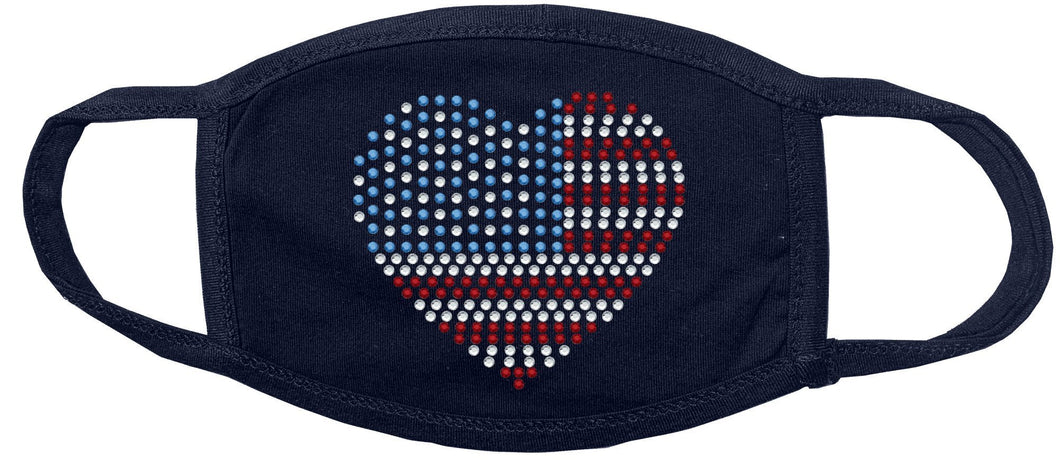 American Flag Heart Shaped Rhinestone  Face Mask gettshirty