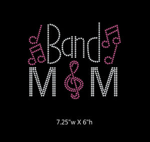 Band Mom with Music Notes DIY Iron On Rhinestone Transfer BLING 2-color GetTShirty