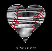 Load image into Gallery viewer, Baseball filled Heart Iron on Rhinestone Transfer Bling  (medium) GetTShirty
