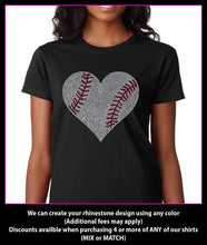 Load image into Gallery viewer, Baseball heart Rhinestone T-Shirt (large heart) GetTShirty
