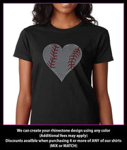 Load image into Gallery viewer, Baseball heart Rhinestone T-Shirt (medium heart) GetTShirty
