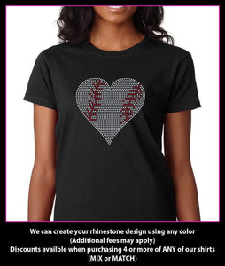 Baseball heart Rhinestone T-Shirt (medium heart) GetTShirty