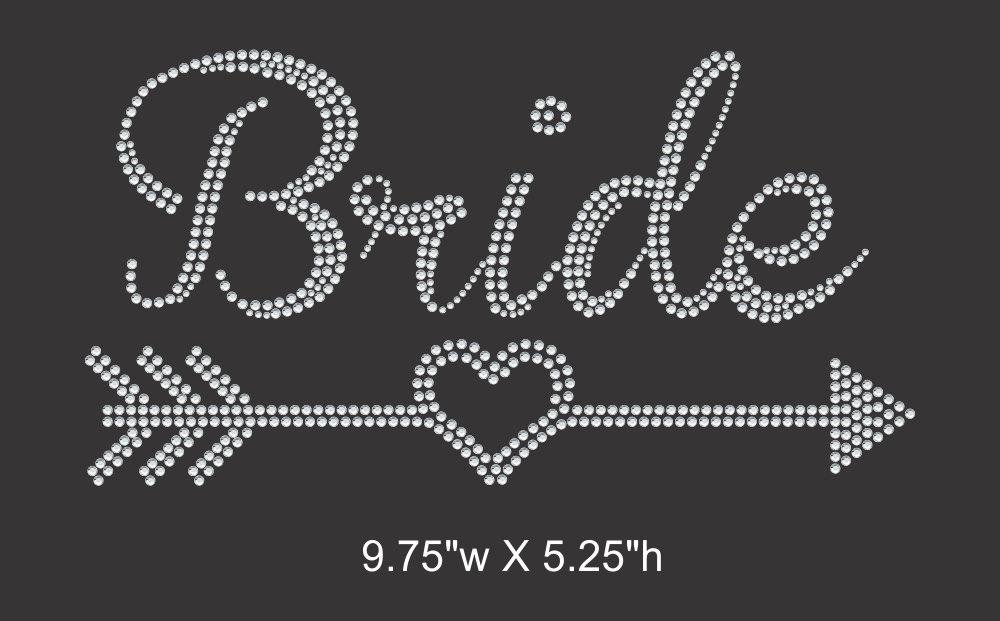 Bride w/heart and arrow Iron on rhinestone transfer, Bridal Entourage, Bachelorette party GetTShirty