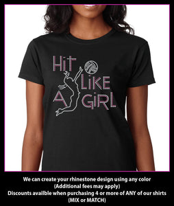 Hit Like A Girl Volleyball Rhinestone T-shirt GetTShirty