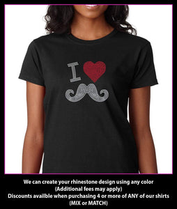 I Heart / Love Mustache Rhinestone T-shirt GetTShirty