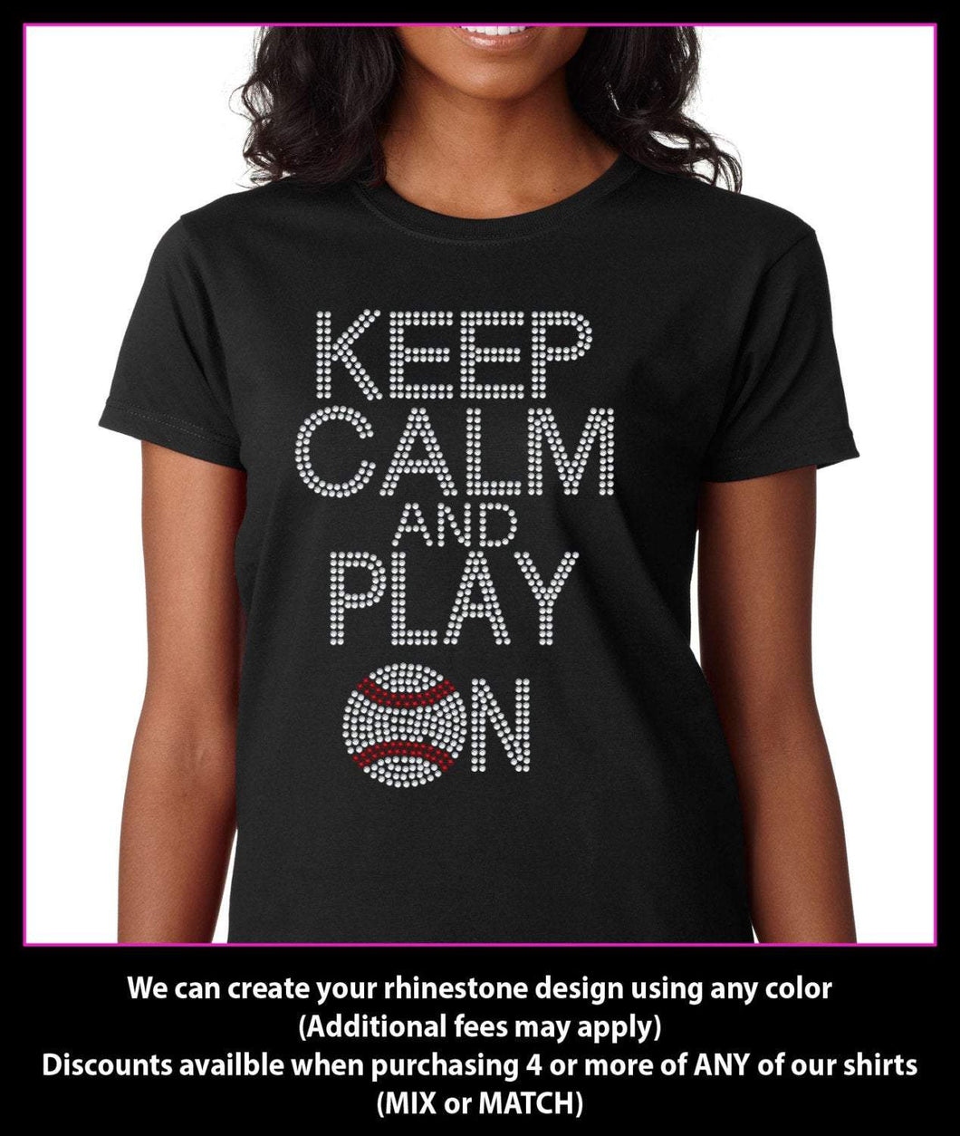 Keep Calm and Play on Baseball- Rhinestone t-shirt GetTShirty