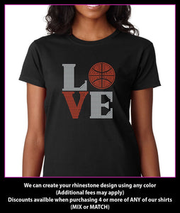 Love Basketball Square Rhinestone T-Shirt GetTShirty