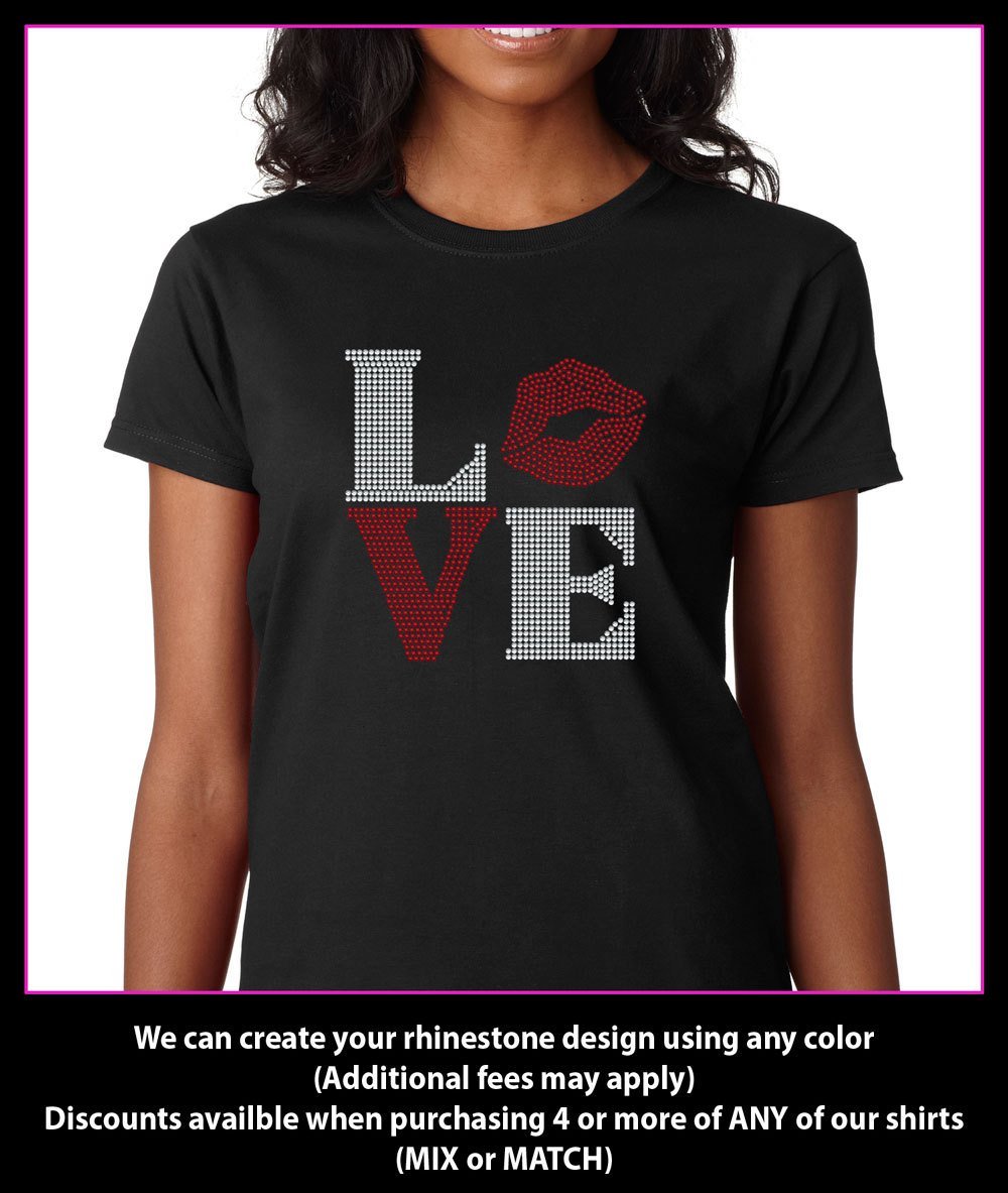 Love Lips / Kiss Square Rhinestone T-Shirt GetTShirty