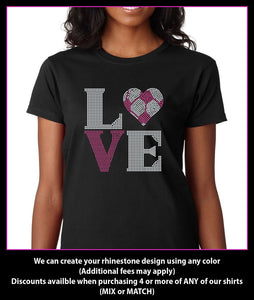 Love Soccer heart Square Rhinestone T-Shirt GetTShirty
