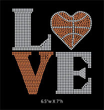 Load image into Gallery viewer, Love Square Basketball Heart - 2 color iron on rhinestone transfer GetTShirty
