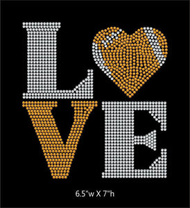 Love Square Football Heart  - 2 color iron on rhinestone transfer GetTShirty