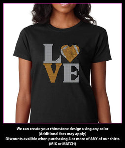 Love Square Football Heart  Rhinestone T-shirt GetTShirty