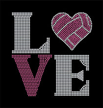 Load image into Gallery viewer, Love Square Volleyball Heart rhinestone transfer bling GetTShirty
