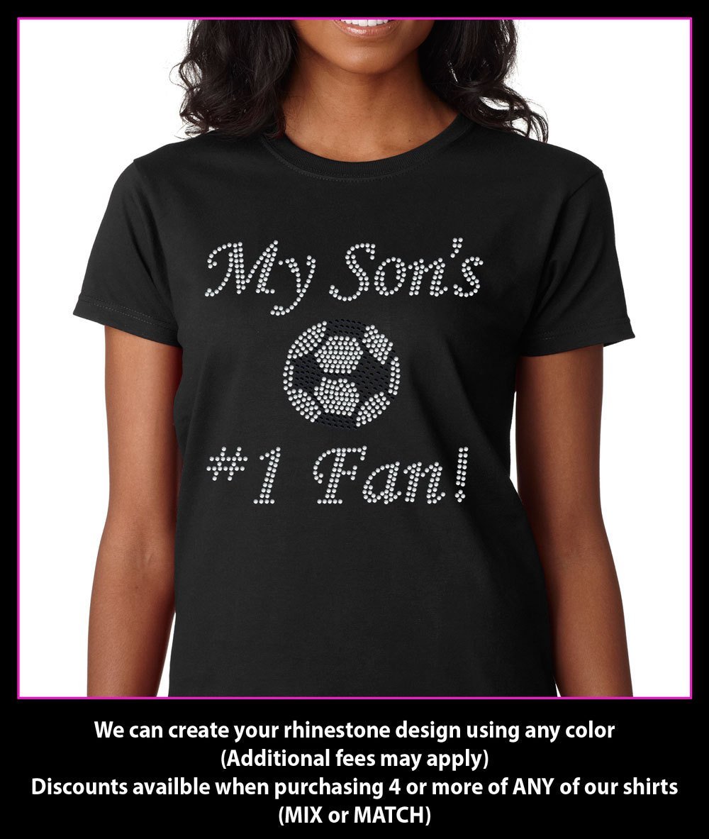 My Son's  Number 1 Fan Soccer Rhinestone T-Shirt Bling GetTShirty