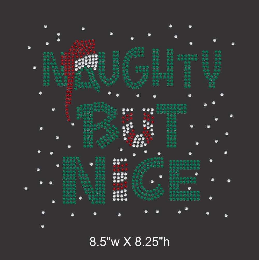 Naughty But Nice, Christmas Theme Iron on rhinestone transfer gettshirty