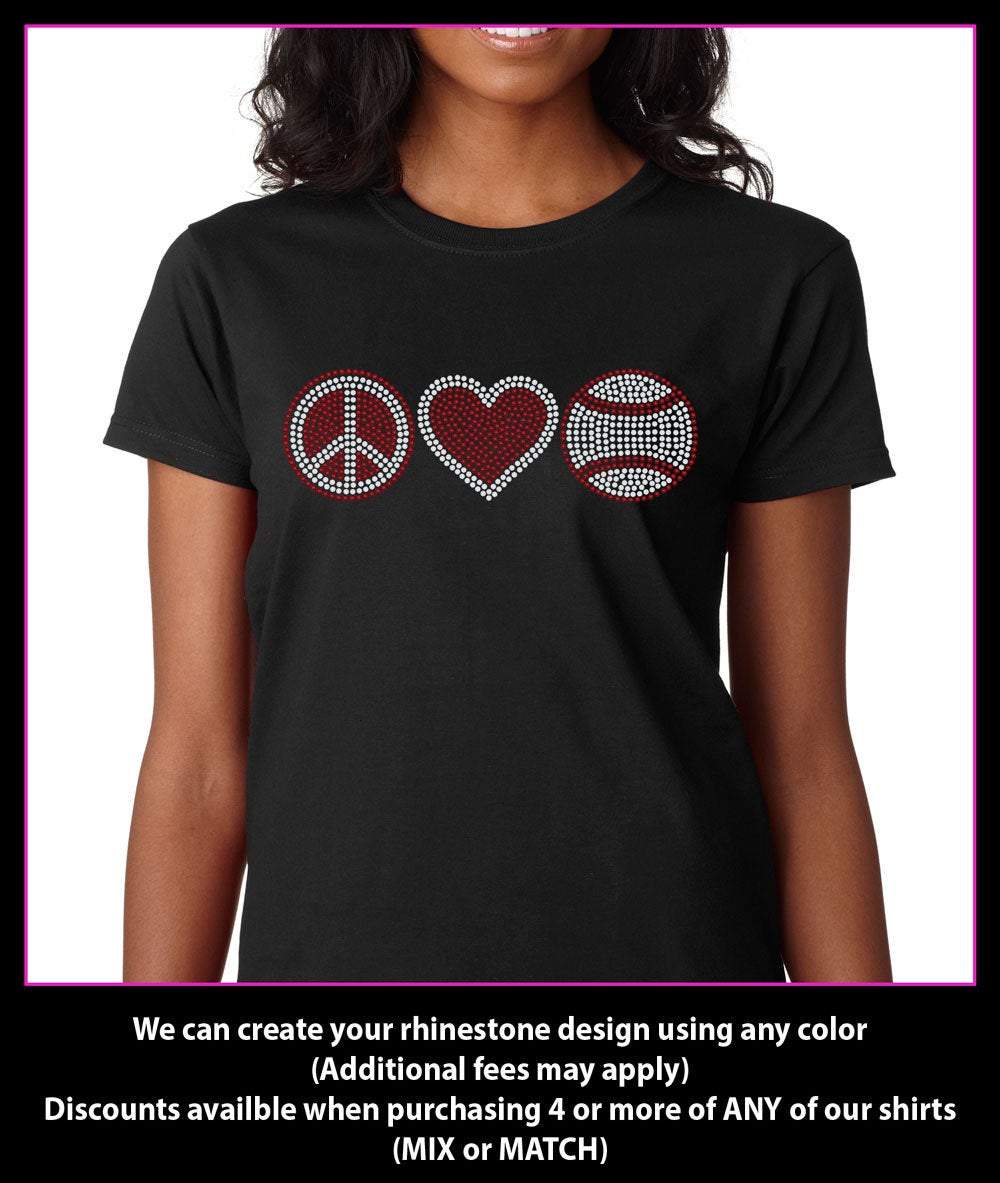 Peace Love Baseball Rhinestone T-shirt bling GetTShirty