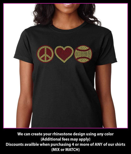 Peace Love Softball Rhinestone T-shirt bling GetTShirty