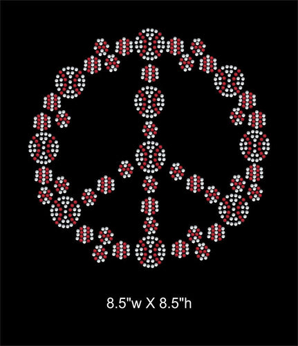 Peace sign filled with baseballs Iron on Rhinestone Transfer Bling GetTShirty