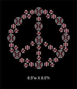 Peace sign filled with baseballs Iron on Rhinestone Transfer Bling GetTShirty