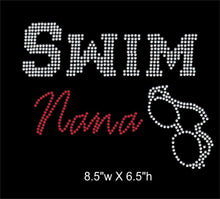 Load image into Gallery viewer, Swim Nana with Goggles, Rhinestone Transfer BLING 2-color GetTShirty
