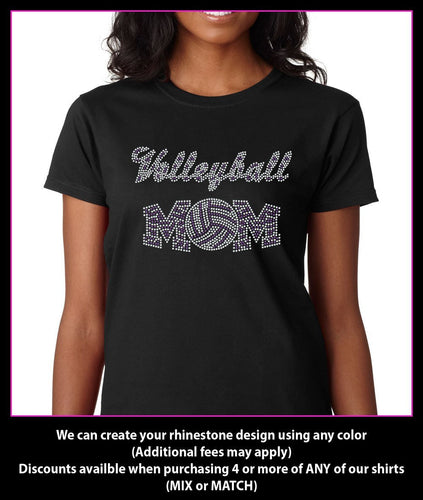 Volleyball Mom Zebra Print Rhinestone T-Shirt GetTShirty